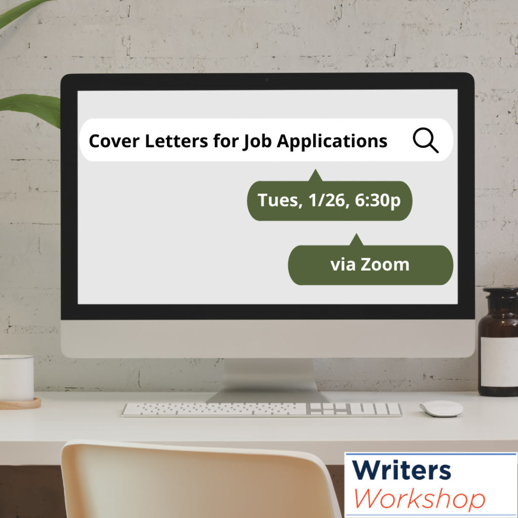 Flyer for Cover Letters for Job Applications workshop, January 26, 6:30pm