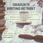 Flyer for Graduate Writing Retreat May 22- 26, image of books and coffee