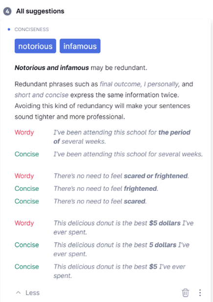 Screenshot of Grammarly's feedback cards.